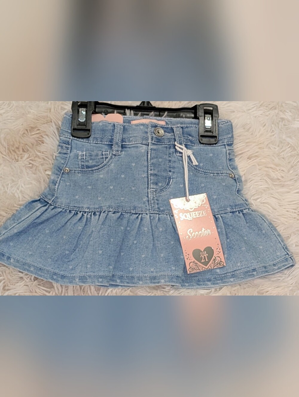 NWT, Denim W/White Heart Design, Scooter/Skirt - Little Girls 2T